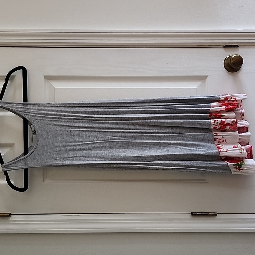 Grey Dress with Floral Ruffle